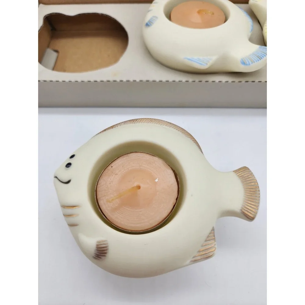 PartyLite Aqua Pals P7144 Fish Tea Light Candle Holder Trio Set with Candles